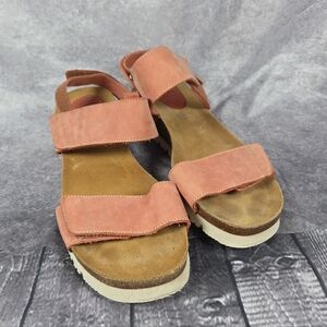 INTER BIOS  Salmon Pink Red Sandals Platform Cork Bottom T-Strap Spain 41